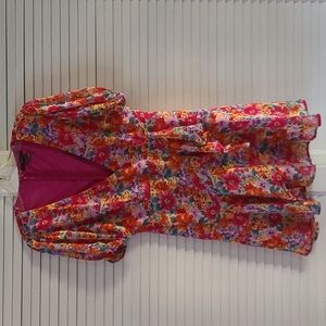 Forever 21 Floral Faux Wrap Short Sleeve Dress. Size M  Multicolor  Lined